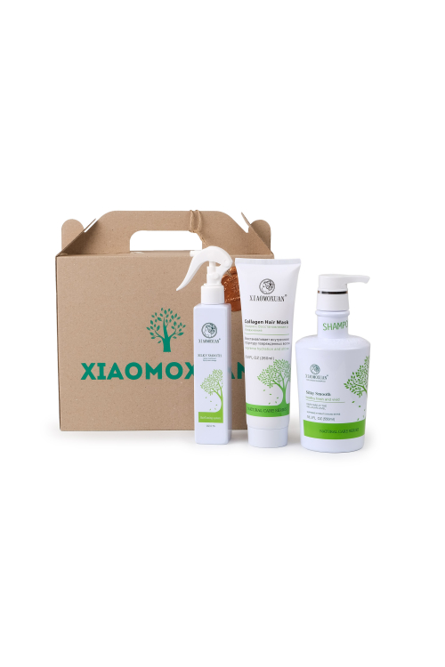 Подарочный наборXiaomoxuan для Волосс №4: Collagen Shampoo 550 ml, Collagen Hair Mask 260 ml, несмываемый спрей кондиционер 200 мл