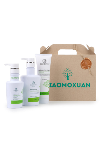 Подарочный набор для волос. Xiaomoxuan  №2: увлажняющий шампунь 300 мл, Collagen Hair Mask 260 ml, маска Чайное дерево 550 мл Silky Smooth